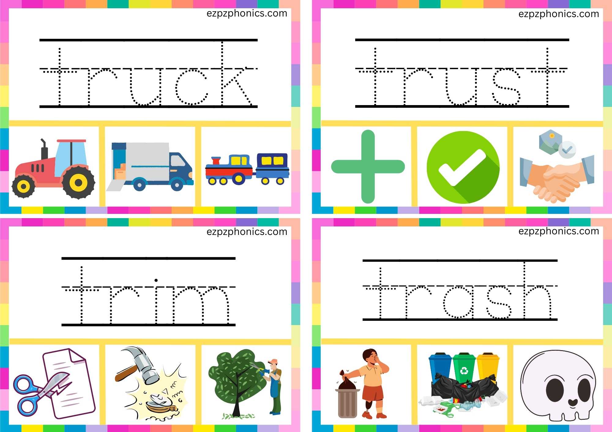 TR Beginning Blends Clip Cards Trace The Words And Clip The Correct Images Set 2